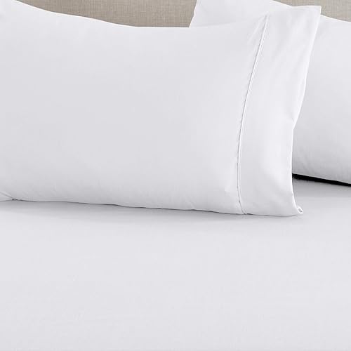 Miniatura 3 de Juego de sábanas de mezcla triple de color liso Queen, ultrasuaves, ligeras y transpirables, juego de sábanas de 6 piezas (tamaño Queen, blanco)