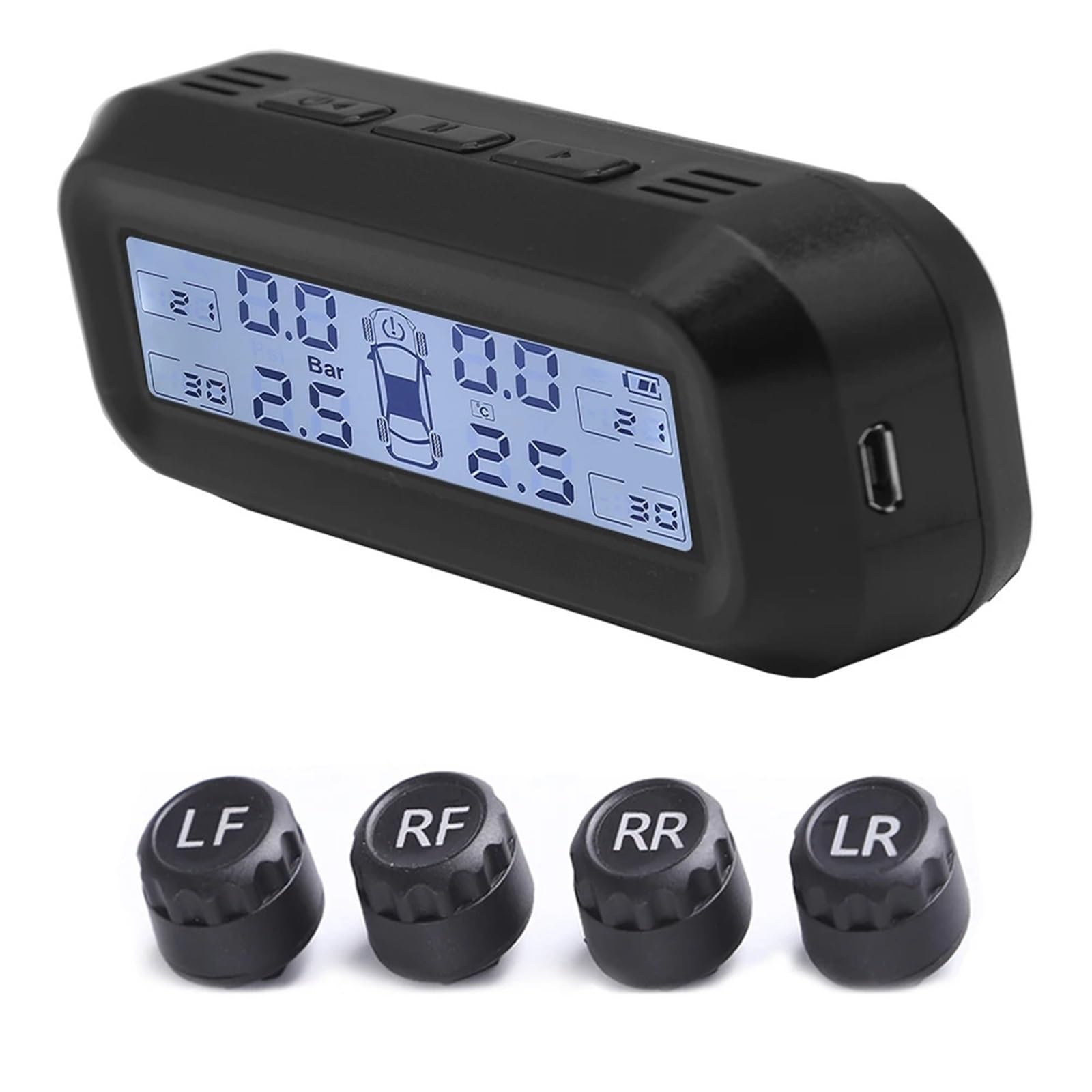 Monitoreo Presión Neumáticos TPMS para LCD Digital, Sistemas Alarma Seguridad para Automóviles, Sensor Externo Medidor Digital de Presión de Neumáticos(Black White Internal)