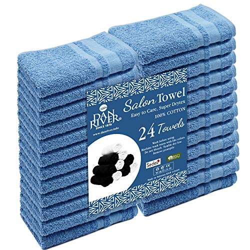 DAN RIVER 100% Cotton Hand Towels Set of 24| Ultra Soft Hand Towels| Bulk Hand Towels| Cotton Salon Towel| Spa Hand Towel| Gym Hand Towel| Absorbent| Blue Hand Towel| Hand Towel 16x26 in| 400 GSM