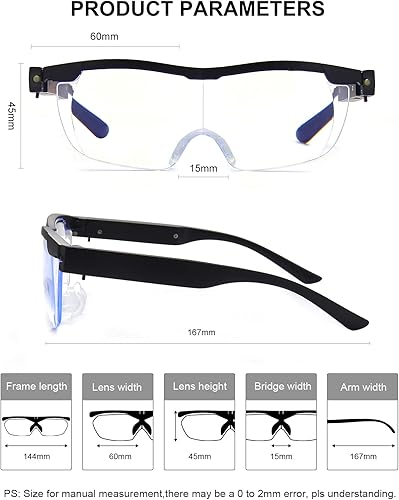 Miniatura 4 de 200% lupa con luz, anteojos de aumento recargables con luz LED, luz anti azul, lupa manos libres para trabajo cercano, manualidades, joyeros,
