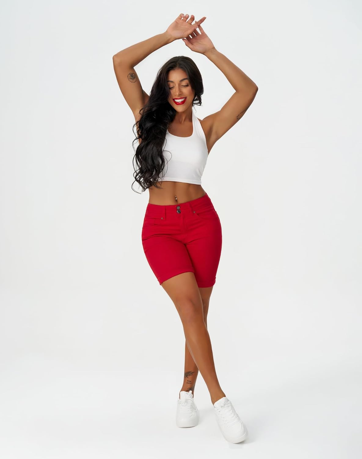 roswear Women's Mid Rise Skinny Butt Lifting Stretchy Bermuda Jeans Shorts - Image 8