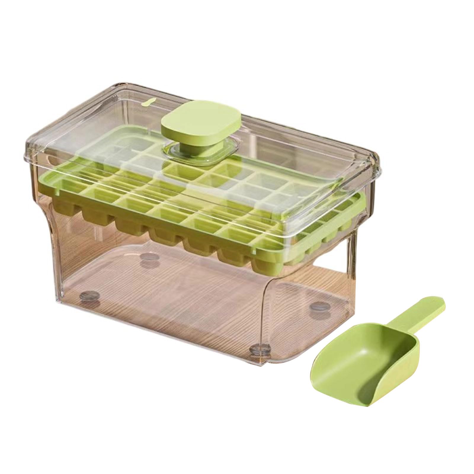 Jazuaiao Press Type Ice Tray Box Ices Maker Storage Box with Lid and Bin Refrigerator Ice Mold Easy to Use Press Type