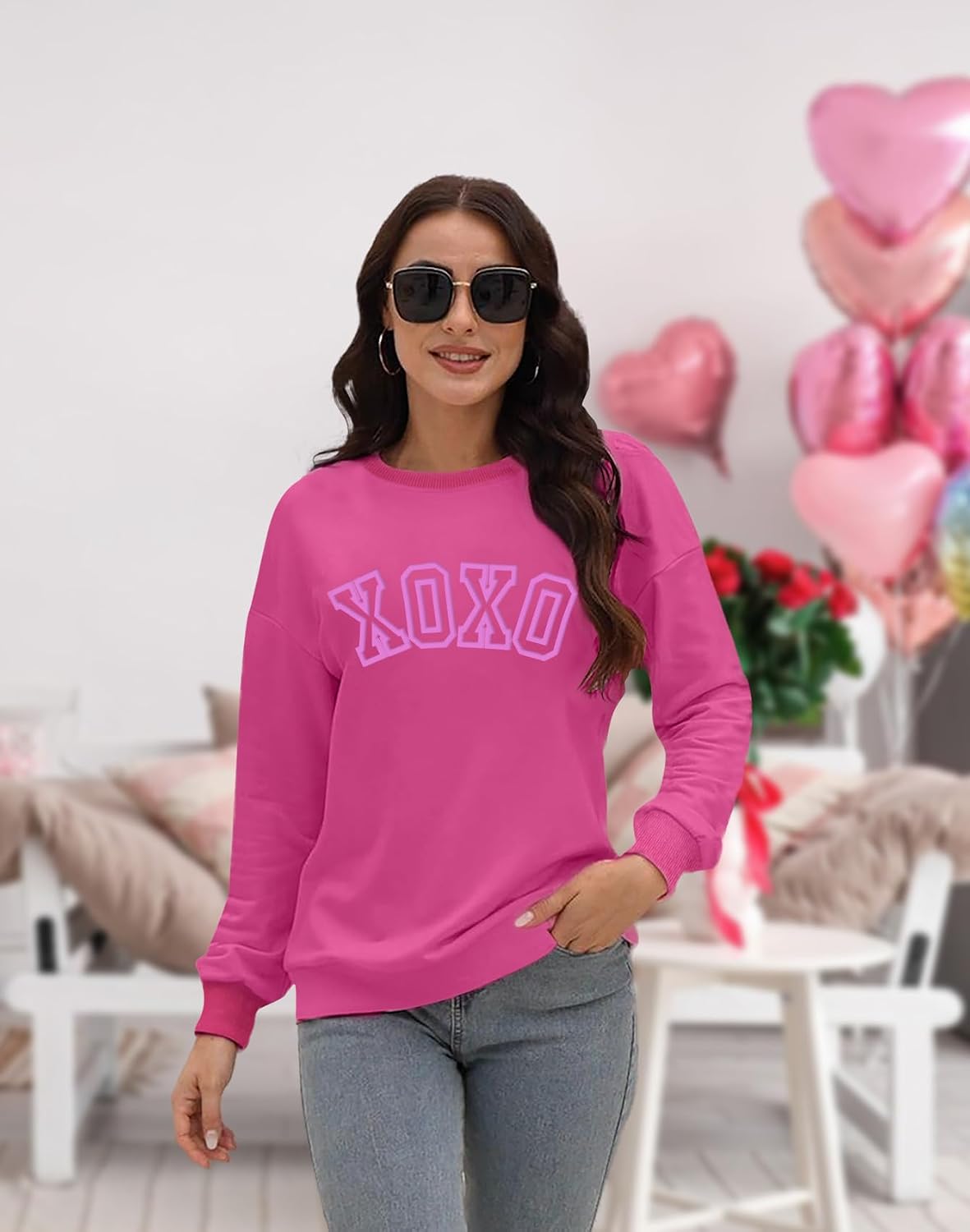 LAZYCHILD Valentines Day Sweatshirt Women: Heart Graphic Shirt Valentine Gifts Long Sleeve Top