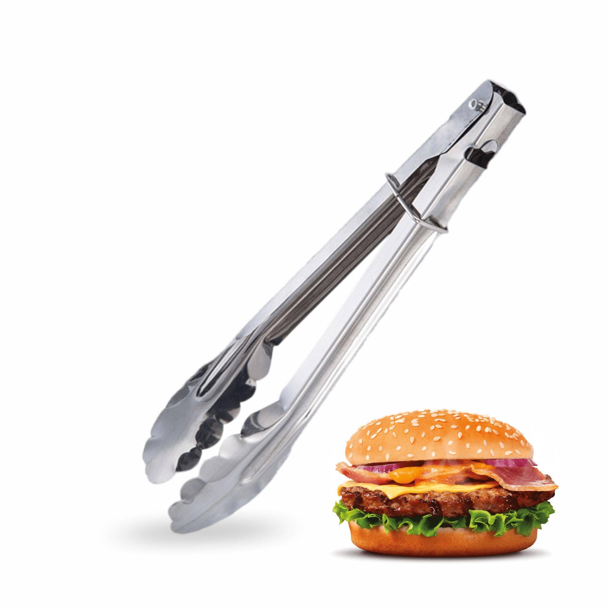Tong 16" Heavy Duty Food Tong with Lock Barbecue Tong for Cooking Serving Grilling Meat Buffet Cake BBQ Steak Salad Sandwiches Flipping Food Tool Kitchen Essentials Home Accessories Silver (1pc)
