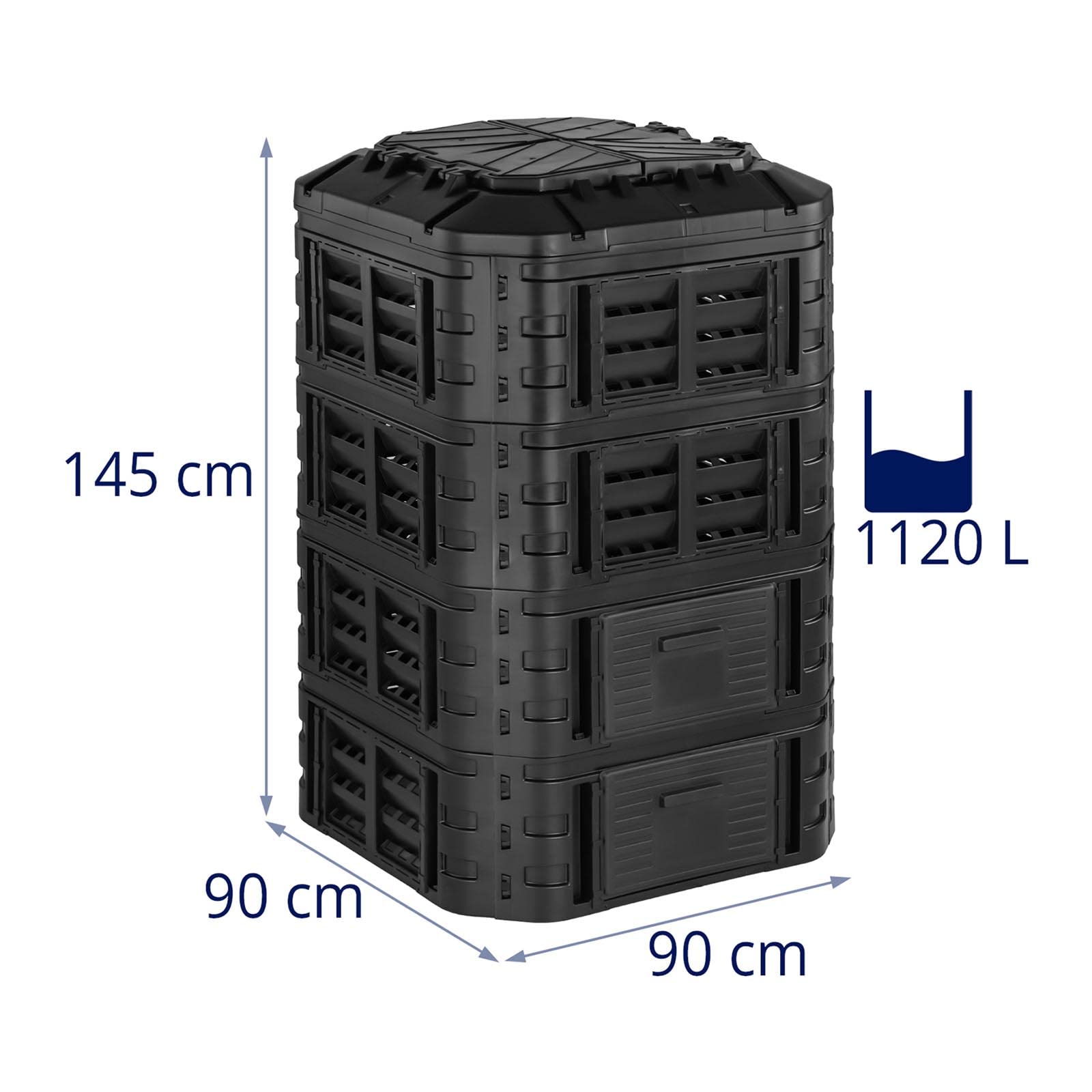 HT-M-COMP-1120 kompostownik ogrodowy, 1120 l, nawadnianie kropelkowe, wentylacja, szybki kompostownik z tworzywa sztucznego, pojemnik na kompost, polipropylen, pojemnik na kompost