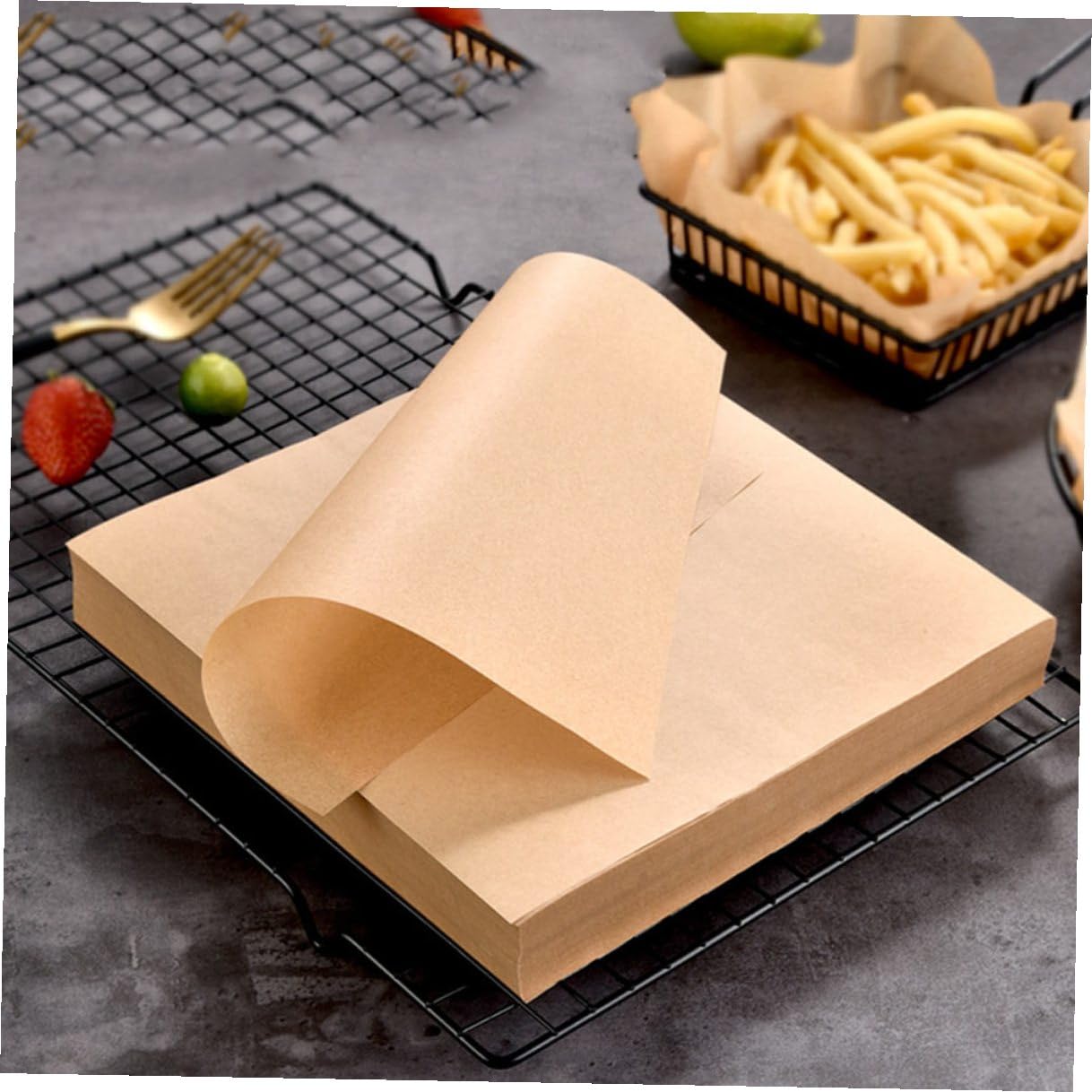 Papel Antigrasa para Hornear 20x20 Cm, Papel de Comida Ecológico de 40g, Resistente al Calor, sin Olor, para Snacks y Frituras, Adecuado para Fiestas y Uso Doméstico, Pack de 500