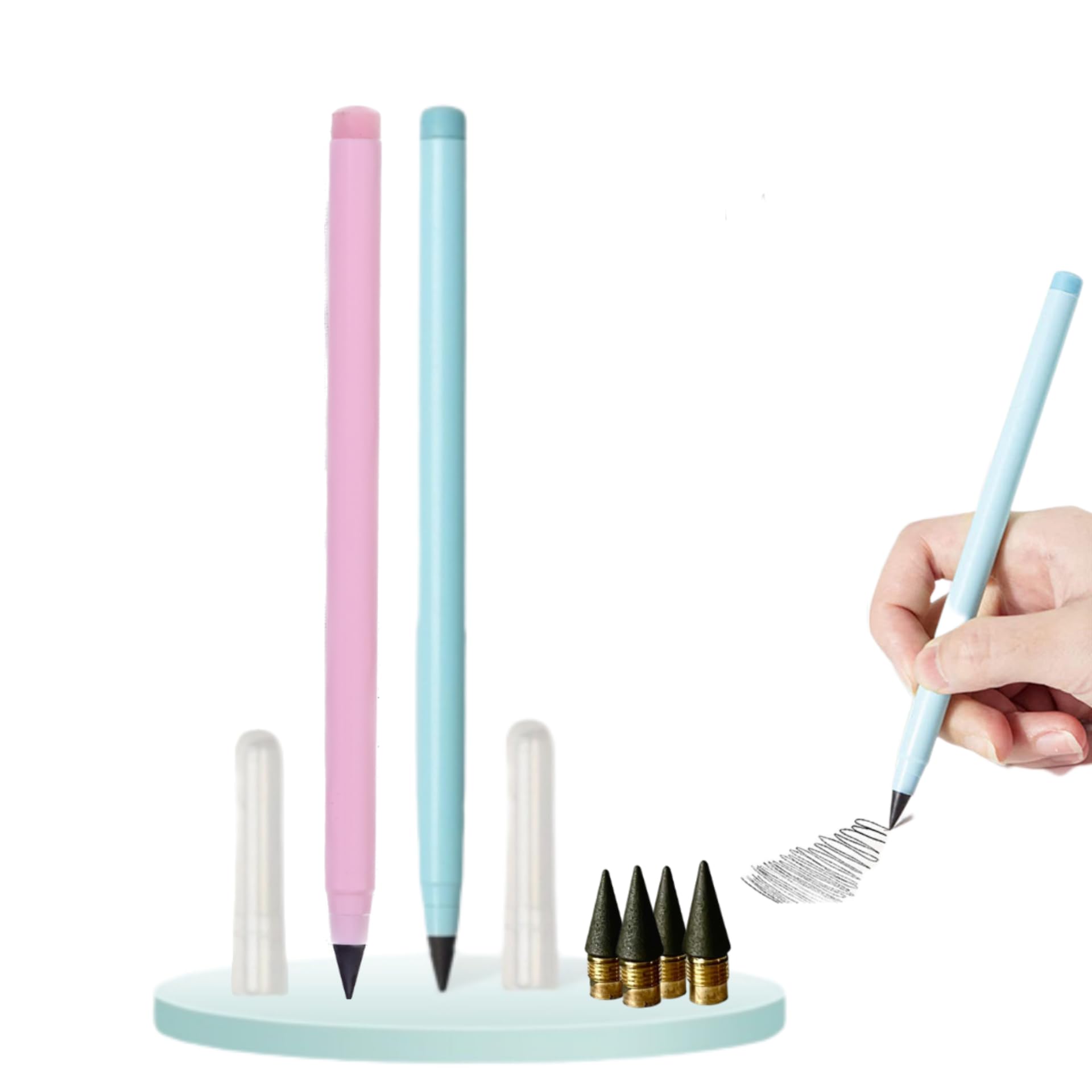 FUN FRY Inkless Pen or Pencil - Eternal Pencil, Infinite Write Ballpoint Pens, Color close to HB pencil For Kids and Adults Randomly selected single unit (Pink or Gray) (2)