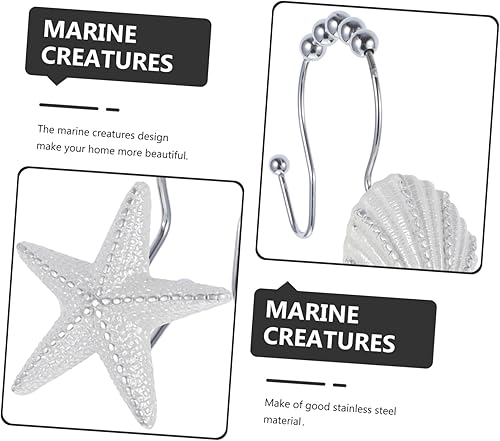 Miniatura 2 de Cabilock Ganchos decorativos para cortina de ducha 12 ganchos de ducha de doble cara, ganchos de cortina de ducha de doble deslizamiento para barras