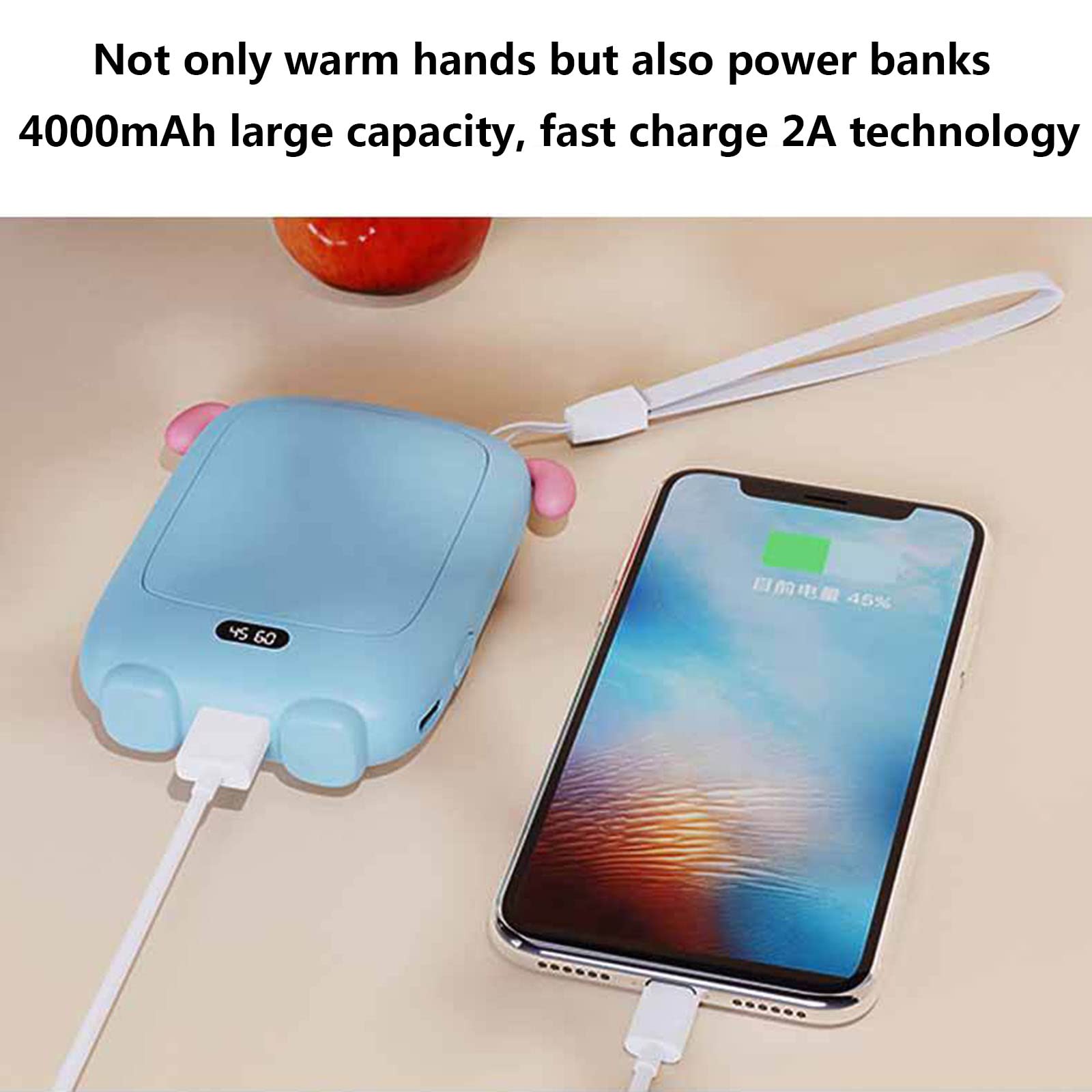Chauffe Main, Chaufferette de Poche, 45/60℃, Power Bank Chauffe-Mains USB Reutilisable Portable,Vert