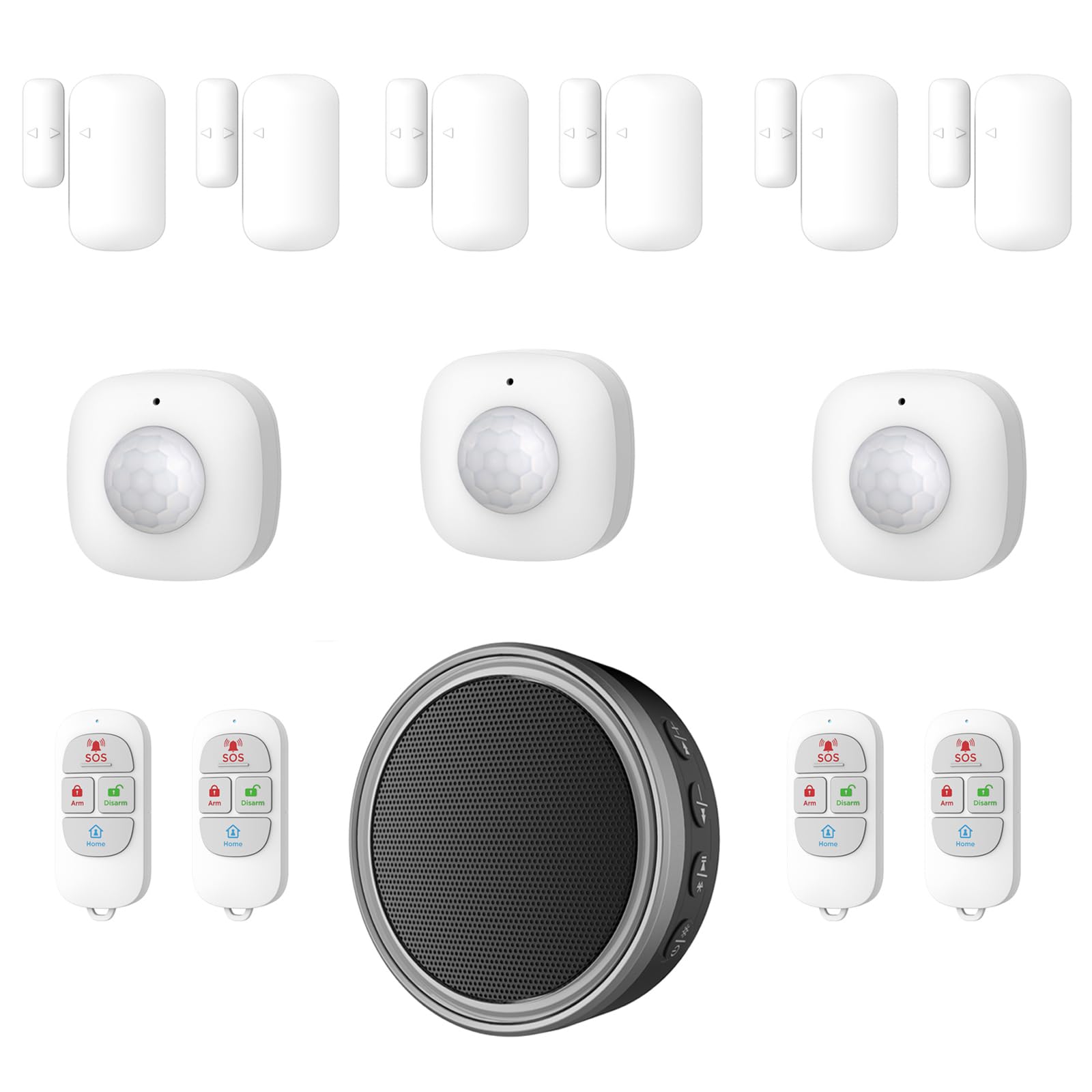 Kit Alarme évolutif 868Mhz connecté WiFi avec sirène intégré 90dB et Flash Lumineux, Sirène extérieure Solaire 90dB, détecteur de Mouvement, détecteur d'ouverture (x2) et télécommande (x2)