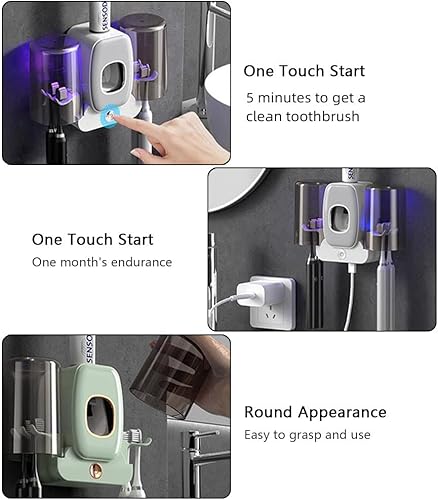 Miniatura 4 de Portacepillos de dientes con dispensador de pasta de dientes y 2 vasos para cepillos de dientes, múltiples aberturas para colgar, soporte para