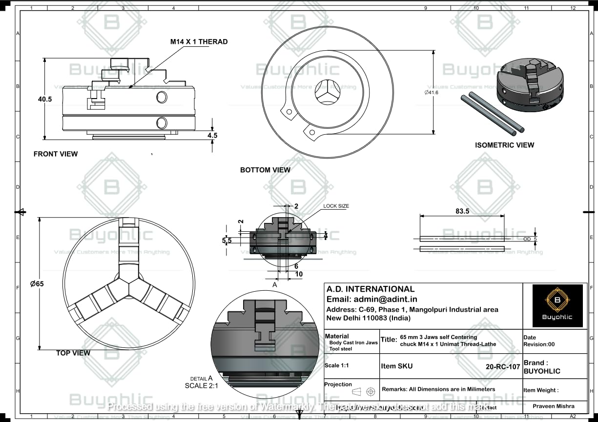 Mini tornos 65 mm 3 mordazas autocentrantes M14 x 1 portabrocas pequeño