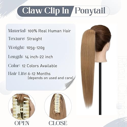 Miniatura 3 de Extensión de cola de caballo de pelo humano con peineta y listón para atarse para niñas y mujeres, 1 pieza de pelo lacio y largo color negro oscuro