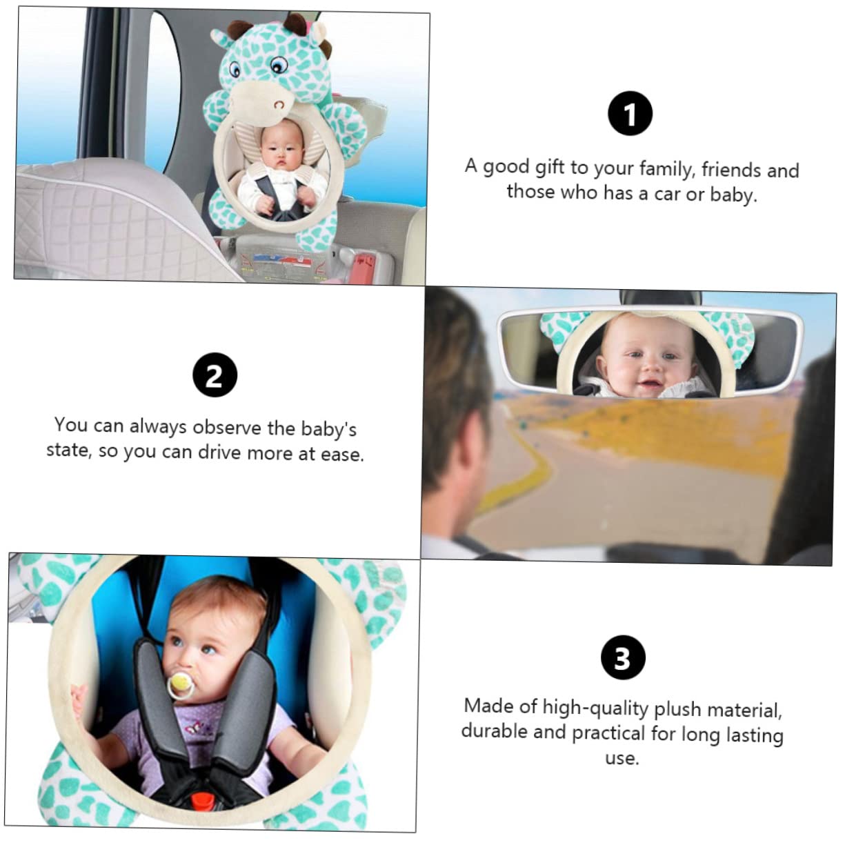 Toyvian 3 Pièces Miroir De Sécurité Bébé D' Tout- Face Rétroviseur Miroir De De Bébé Rétroviseur Bébé Mirroir Peluche Miroiter Nouveau Née Arrière