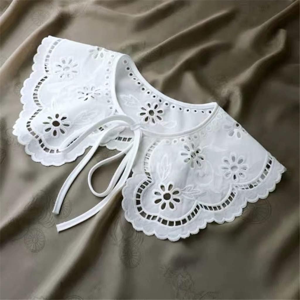 SMEJS フランス風の偽の襟の中空は、花の刺繍ラペルのネックレスショールケープ