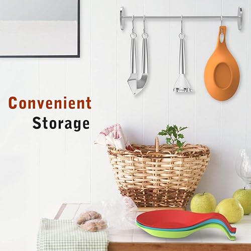 Vista 5 de iNeibo Silicone Spoon Rest for Stove Top Set of 4 – Heat-Resistant Cooking Spoon Rest for Spatula, Spoons or Tongs, Framhouse Decor, Housewarming