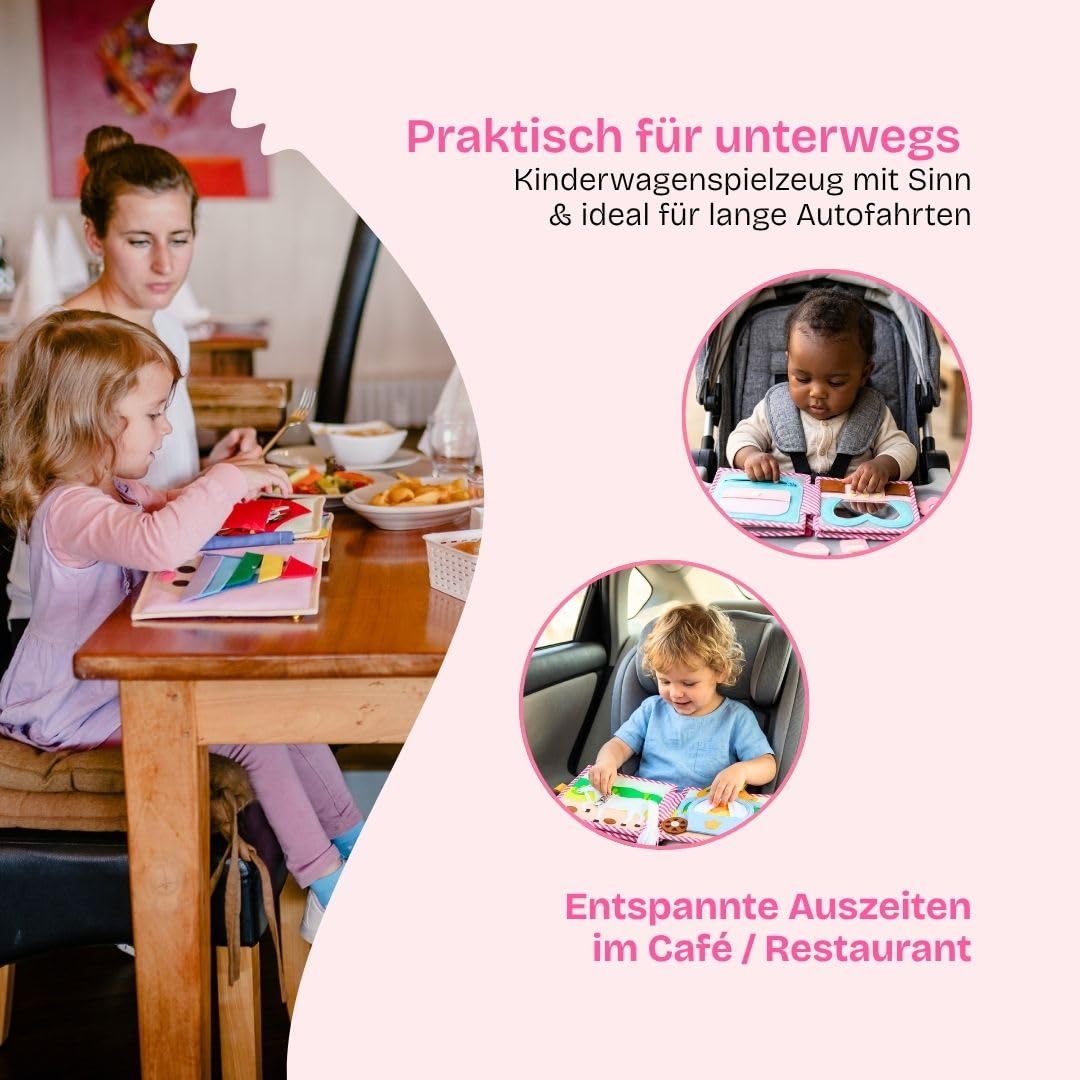 Jolly Designs Mini Quiet Book Kleine Prinzessin – Montessori Spielzeug ab 36 Monaten – Sensorisches Stoffbuch für Kinder – Handgemachtes Busy Book mit 6 Aktivitätsseiten