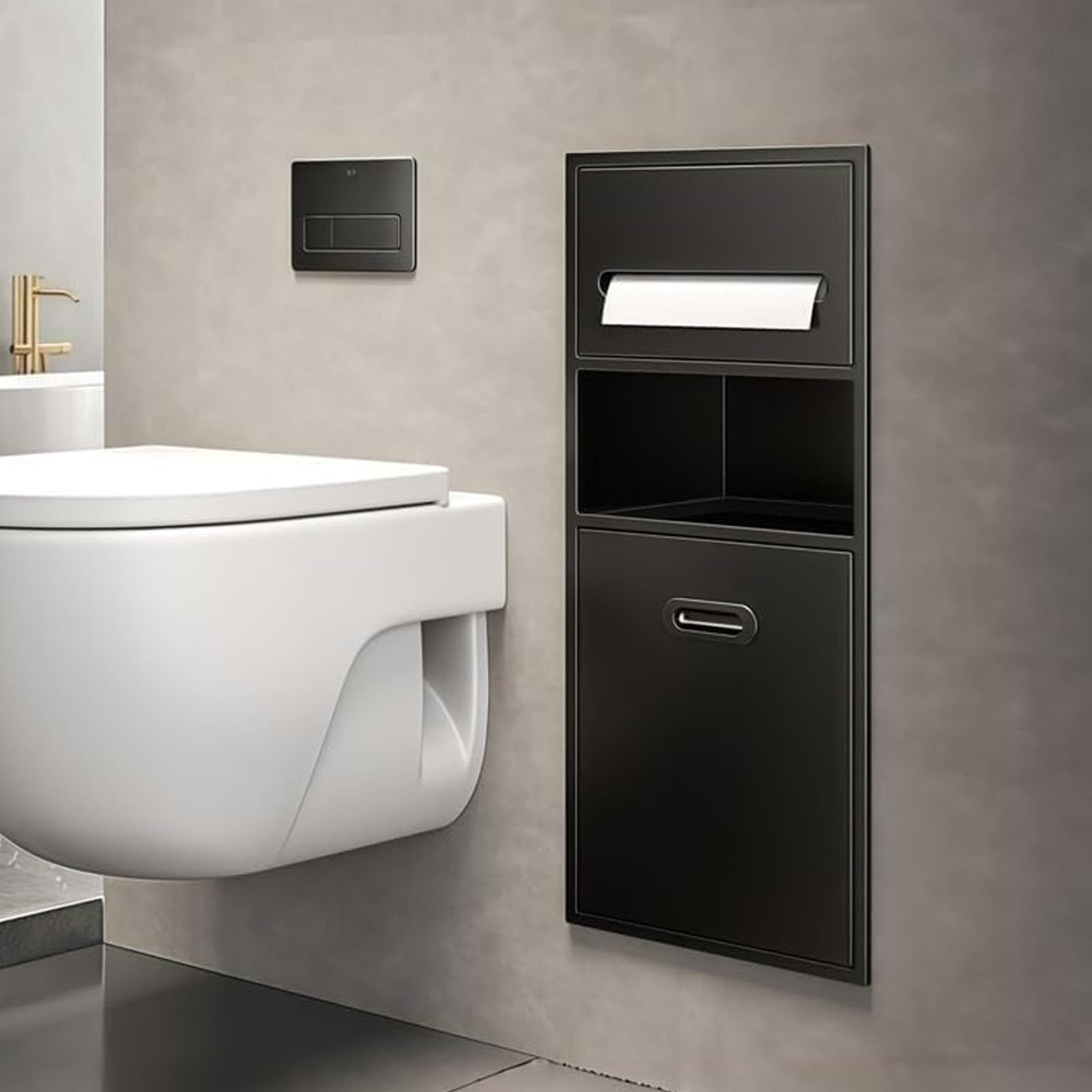 Dispensador de Papel de Manos Empotrable de Acero Inoxidable 304, Dispensador de Toallas de Papel con Depósito de 8 litros para Baños, 300 X 660 X 140 Mm(Black)