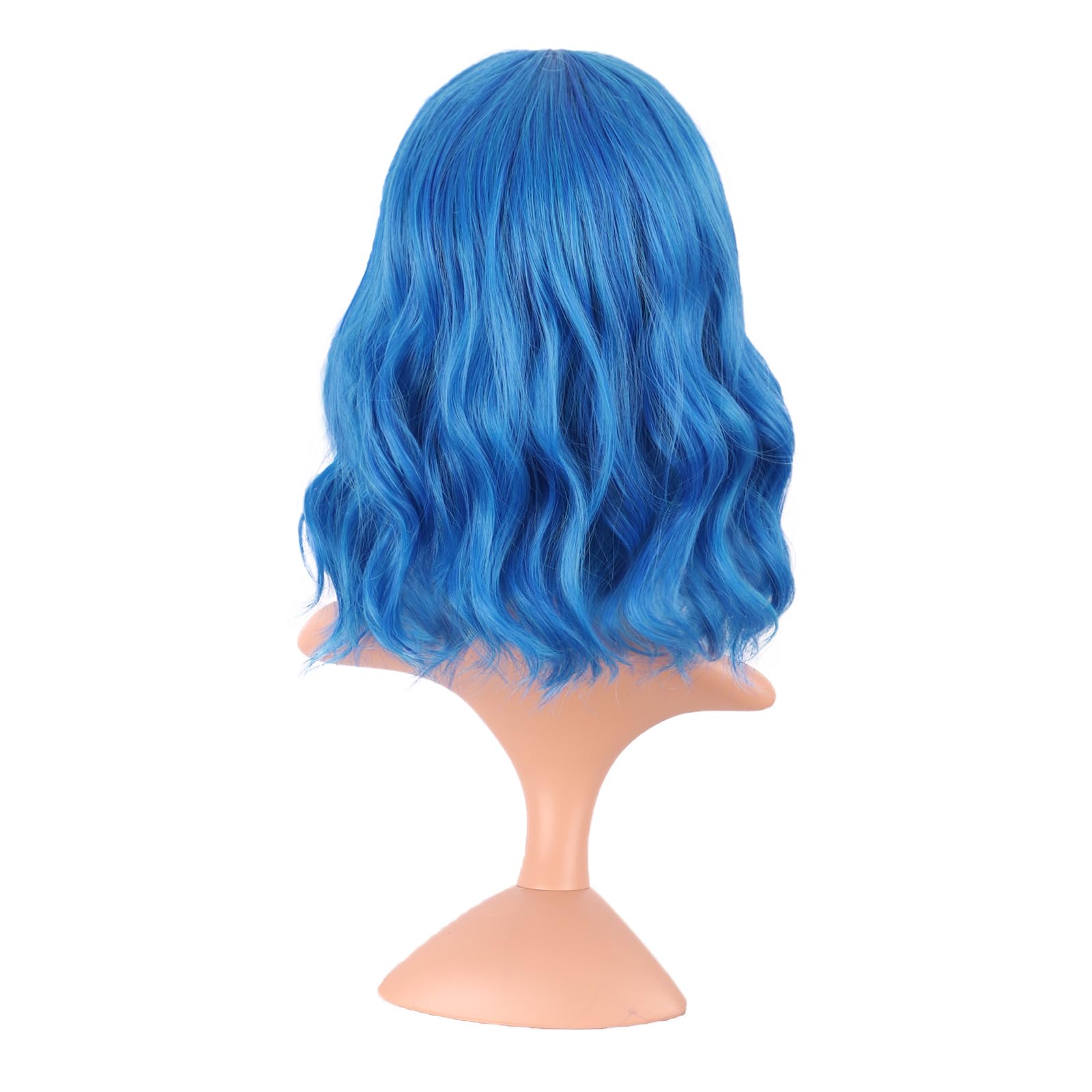 MapofBeauty 14 Pollice/35 cm Corto Wavy Bob Parrucche Con Frange Shoulder Lunghezza Ricci Parrucche Flat Bang Capelli Sintetico Parrucca (Misto Vivid Blu)