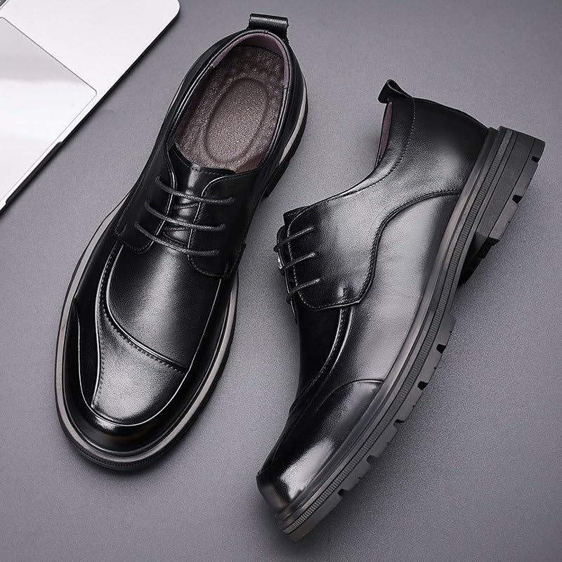 Men's Leather Shoes Casual Shoes Business Commuting Shoes Round Toe Lace-up Row Hand-Stitched Rubber Sole Non-Slip Skin-Friendly Lining Everyday Wear