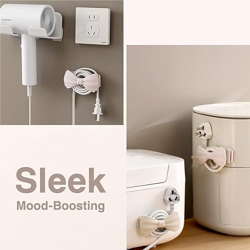 Miniatura 2 de Organizador de cables para electrodomésticos  Paquete de 4 soportes de cordón de lazo rosa, enrollador de cable adhesivo para mezclador de cocina,