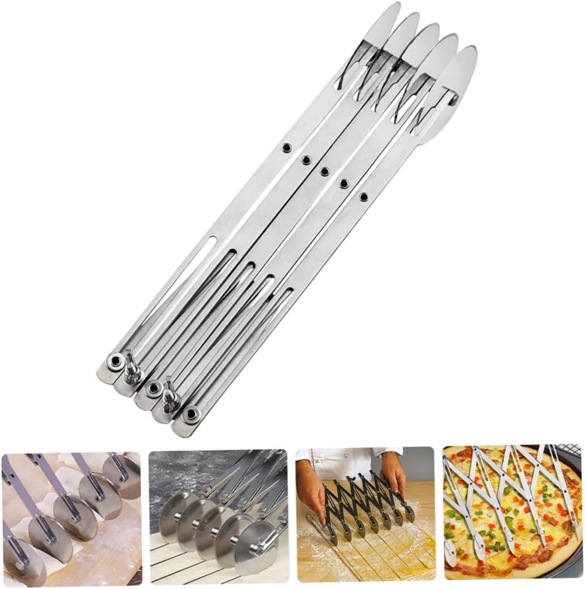 DOITOOL 5-Wheel Pastry Cutter Adjustable Stainless Steel Dough Divider Cake Slicer Pizza Cutting Tool for Baking Kitchen Use