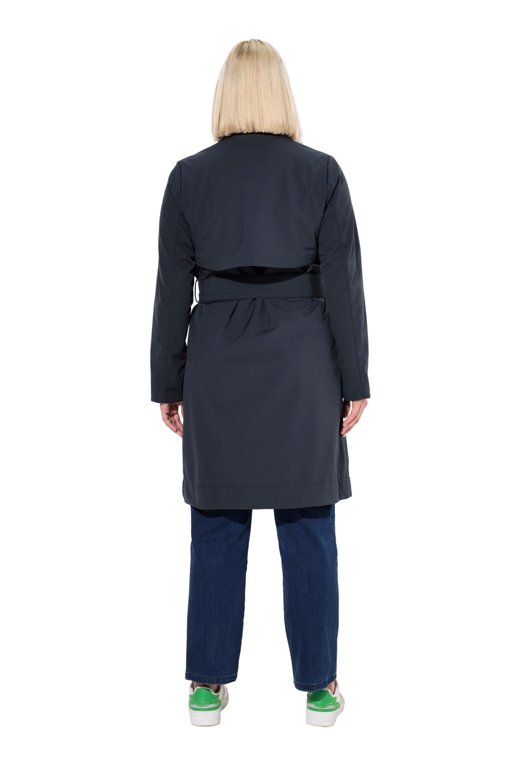 Ulla Popken Hyprar damski trencz softshell, wodoodporny, płaszcz na pasek, morski, 54-56