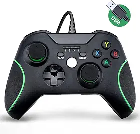 Controle com Fio USB para Xbox One, Design Ergonômico, RGB LED, Preto e Verde, Compatível com PC