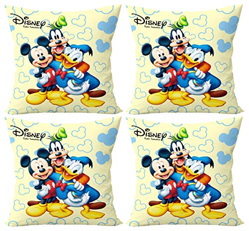 Image of Kuber Industries Disney Printed Microfiber Filled Floor Cushion, Decorative Throw Pillow, Home Decor Pillow, Sofa /Bed Cushion,16 inchx16 inch(Cream)-Pack of 4-KUBMART15882