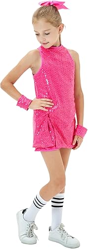 Miniatura 2 de Girls Sequins Dance Costumes Dress, Jazz Dance Costume Girls Hip Hop Outfits Sleeveless Sparkle Dance Dress Top & Shorts