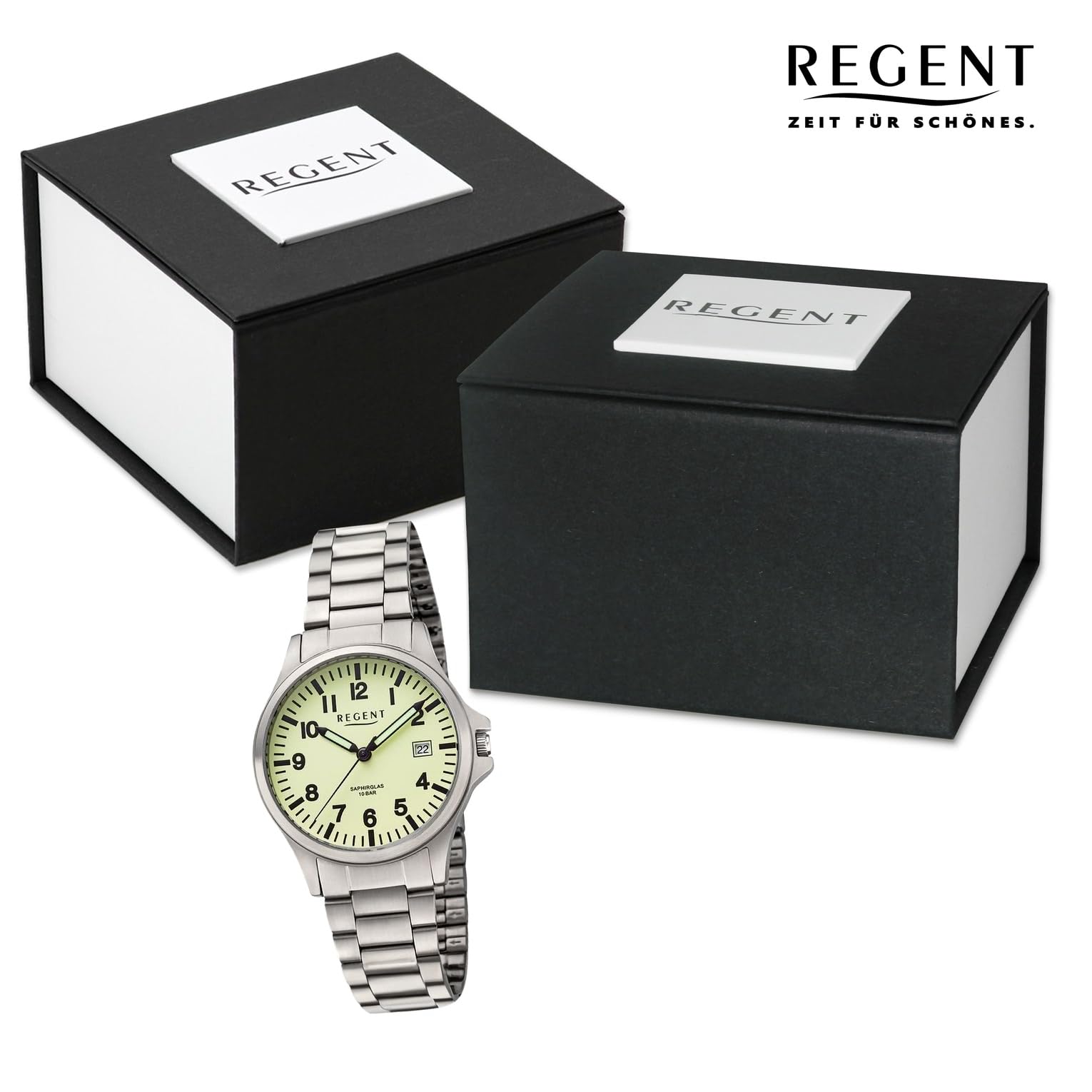 REGENT Orologio unisex in titanio con cinturino a maglie da 36 mm, analogico, 10 ATM, vetro zaffiro 1969.90.97