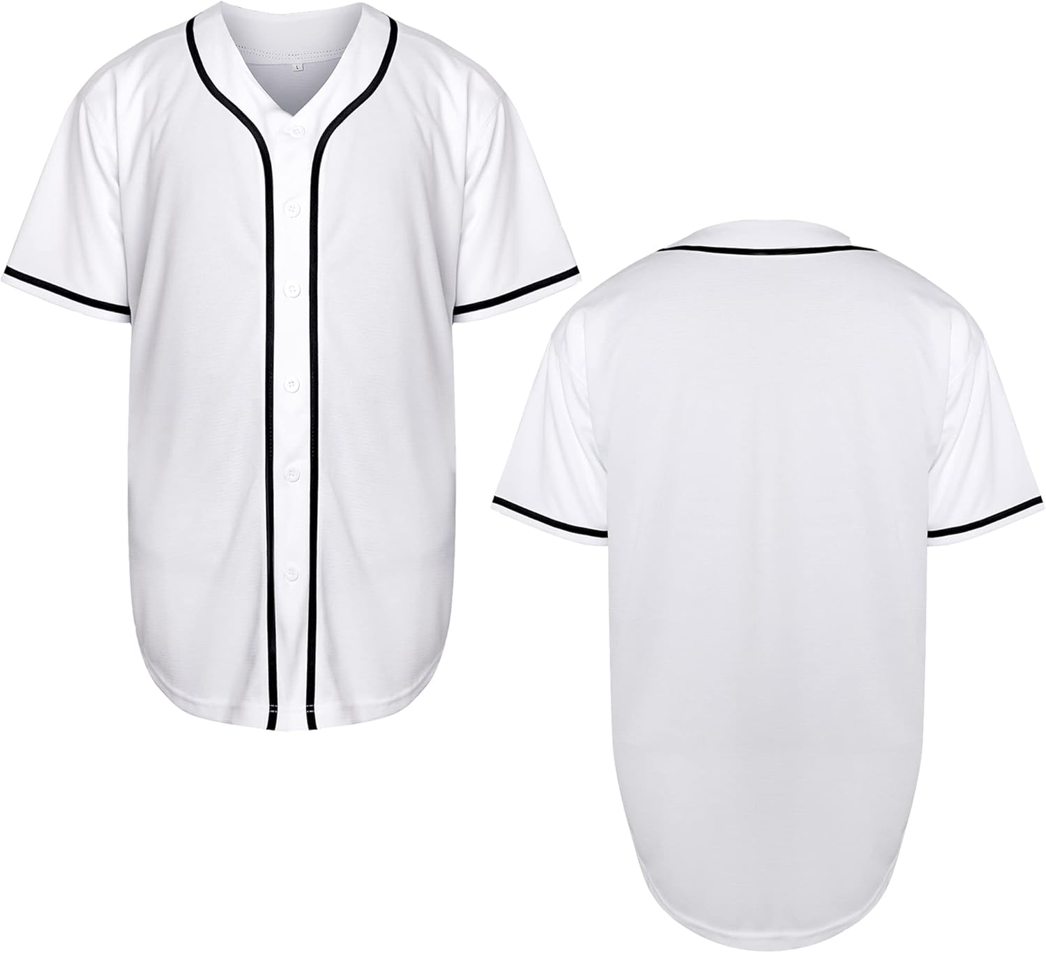 Mens Blank Plain Baseball Jersey Button Down Shirts Sports Hip Hop Hipster Jersey S-3XL (White, 4X-Large)