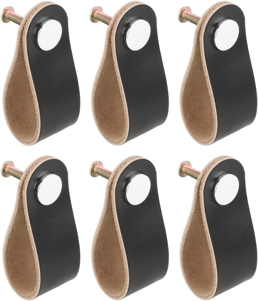 Leather Drawer Pulls, Leather Pulls Black, Leather Knobs Handles for Dresser Drawers