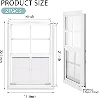 Vista 2 de Tandefio Paquete de 2 ventanas de cobertizo blanco de 14 x 21 pulgadas, ventanas corredizas con vidrio templado y pantalla para el hogar