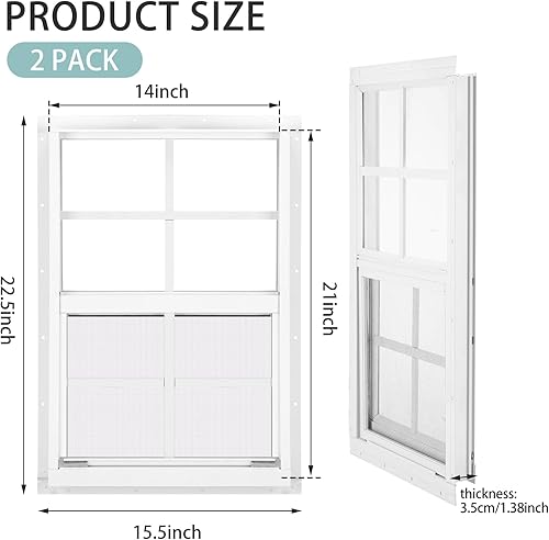 Miniatura 2 de Tandefio Paquete de 2 ventanas blancas de 21 x 14 pulgadas con vidrio templado y pantalla para el hogar, ventanas corredizas con deslizador vertical