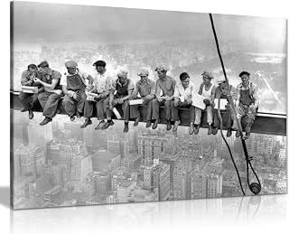 Panther Print, Large Canvas, Framed, Modern Wall Art for Bedroom and Living Room, Quality Men at Lunch Picture Prints for Walls, New York Lunch ATOP a Skyscraper, Print for Special Occasions (30x20)