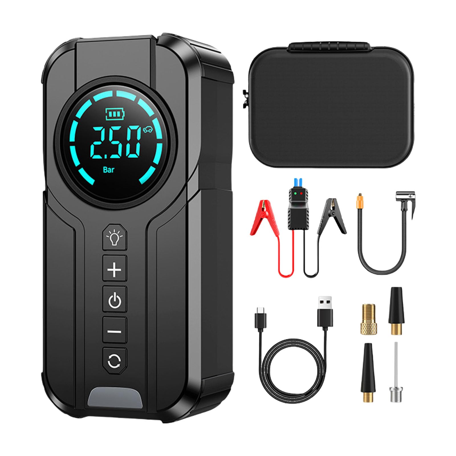 Tire Inflator Portable Air Compressor, 60W Cordless Car Tire Pumps, Rechargeable Battery Powered Air Compressor Car Battery Jump Starter and Pumps