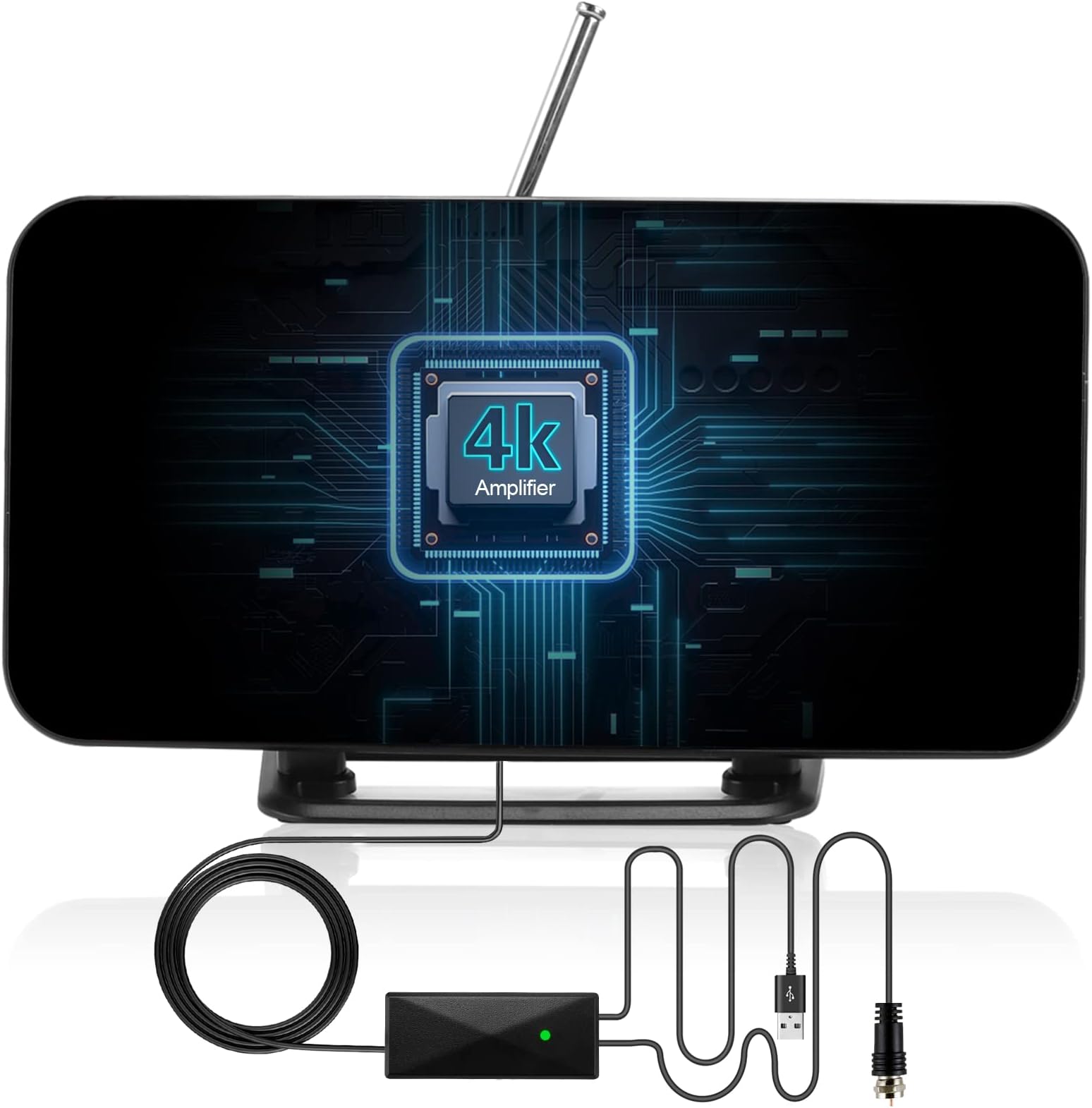 Antenna TV Digital HD Indoor -450 Miles Long Range with Built-in Amplifier,32.8 ft Long Coax Cable Digital HDTV Antenna Support All Television, for Free Local Channels 4K HD 1080P VHF UHF (02)