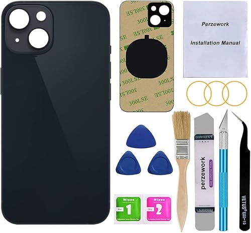 Reemplazo de cristal trasero trasero para iPhone 14 de 6.1 pulgadas con kit de herramientas de reparación y manual (negro medianoche)