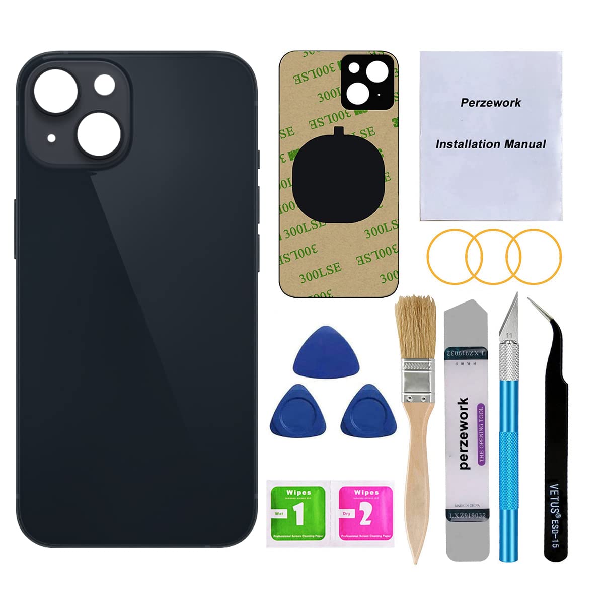 Rear Back Glass Replacement for iPhone 14 6.1-inches with Reparing Toolkit and Manual (Midnight Black)