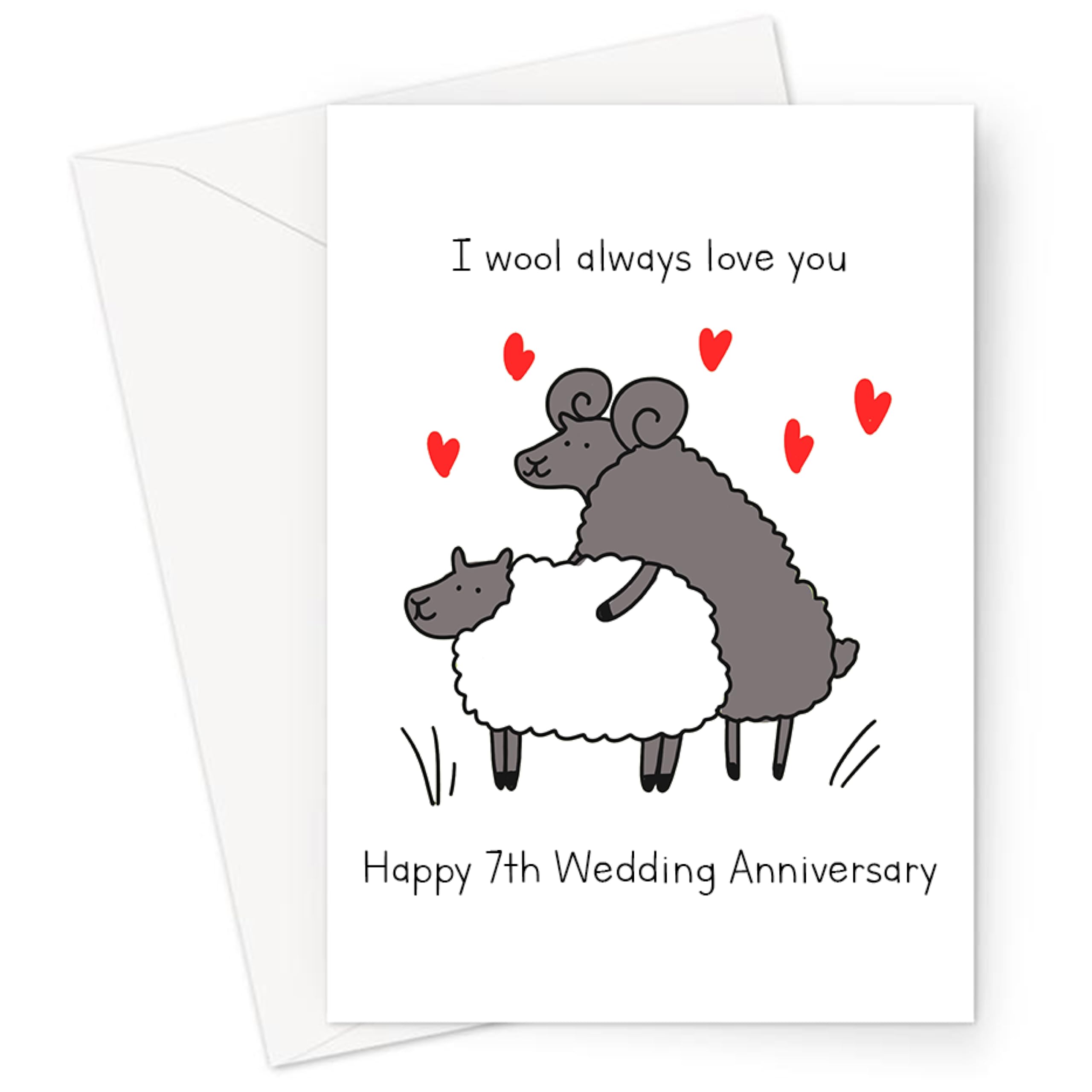 I Wool Always Love You Happy 7th Wedding Anniversary Greeting Card | Wool 7 Year Funny Wedding Anniversary Card, Seventh Anniversary Card For Husband Or Wife, Him Or Her, Wool Joke Anniversary Card