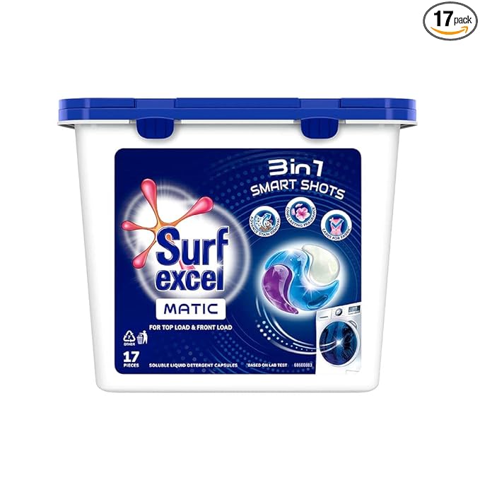 Buy Surf Excel 3-in-1 Smart Shots Liquid Detergent For Front Load & Top Load Washing Machines | 17 Units for 17 loads | With Fragrance and Fabric Care at Rs. 204