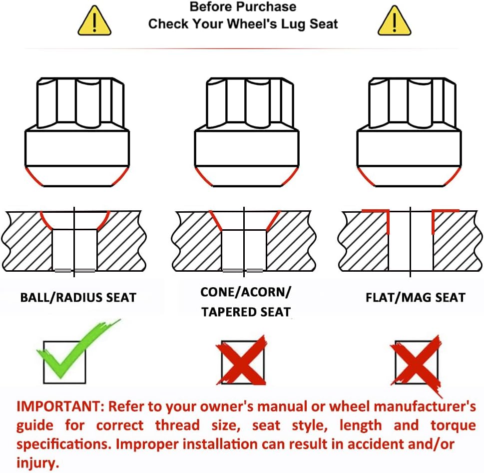 White Knight 41700RAM Chrome M12x1.50 Thread Size Open_End Radius Seat Socket Type Wheel Locks, (Random Lock Pattern) 4 Pack