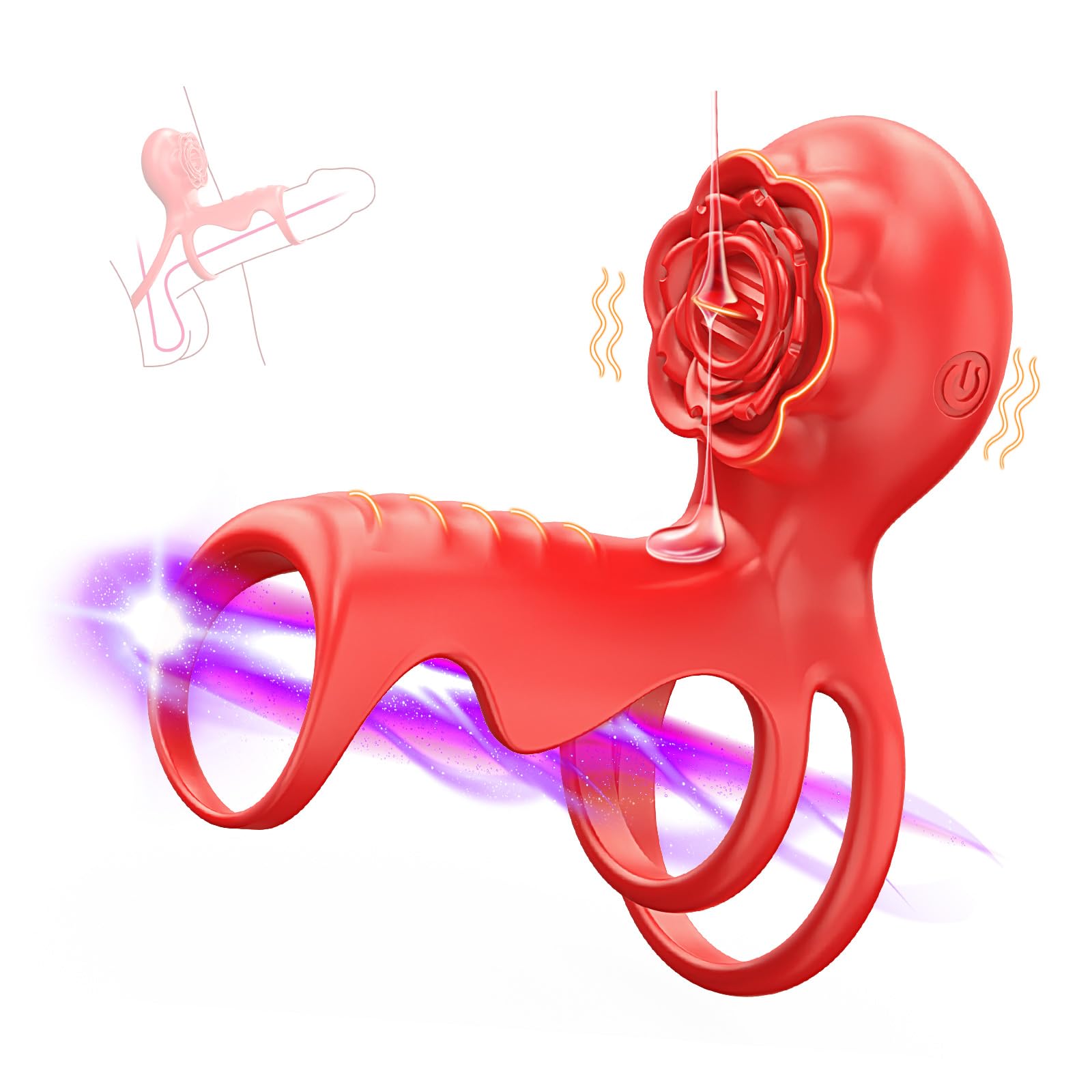 Vibrating Cock Ring Adult Sex Toys for Men - 10 Vibration Modes Rose Tongue Sex Toy Vibrator Penis Sleeve Cock Ring Male Couples Sex Toys for Men, Soft Silicone Penis Ring Cock Sleeve