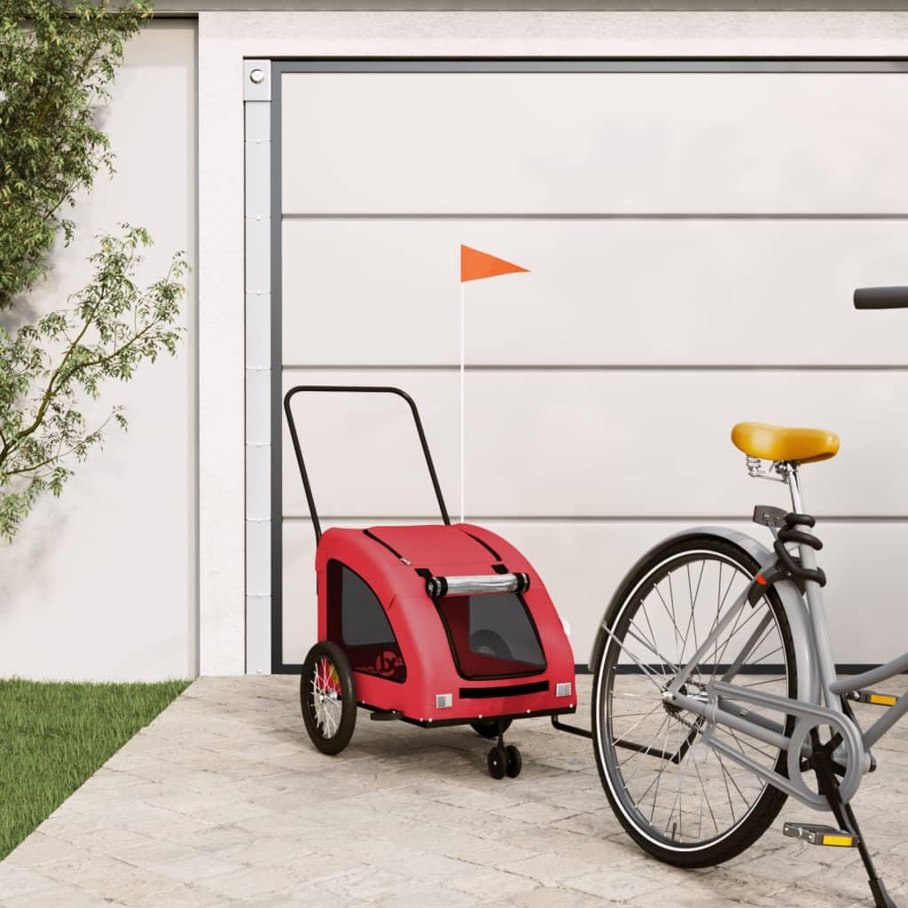 vidaXL Remolque de Bicicleta Mascotas Hierro Tela Oxford Rojo, Remolque para Bicicletas, Remolque para Mascotas, Carrito para Bicicletas