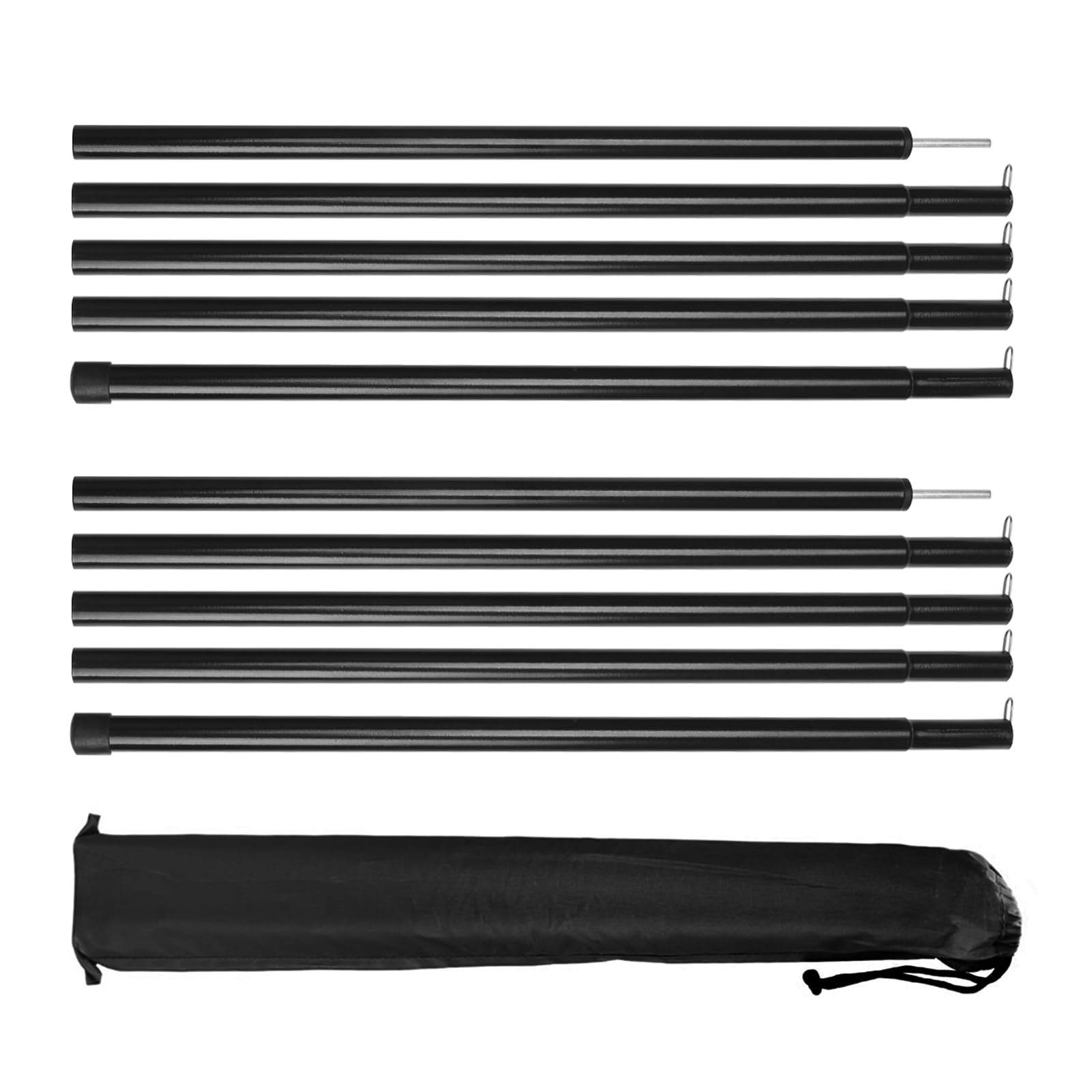 2 Stück Zeltstangen mit Aufbewahrungstasche, Aluminium Zeltstange Teleskopstange für Tarp, Zelt, Sonnensegel, Camping, verstellbar von 40cm-200cm