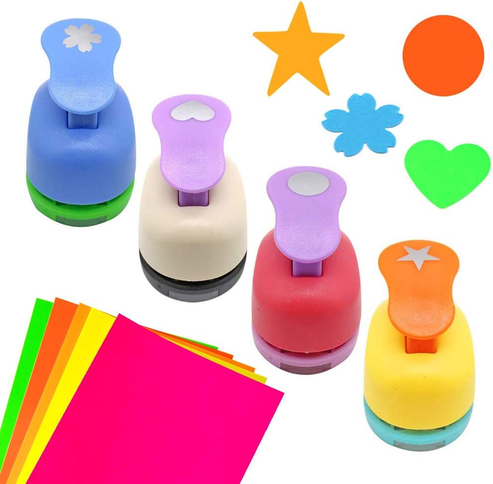 Haploon 4Pcs Paper Punchers Craft Holes 1 Inch Shape Punches Scrapbook Punches Round Star Heart Flower Shape for Party Favors, DIY Artwork, Gift Wrapping