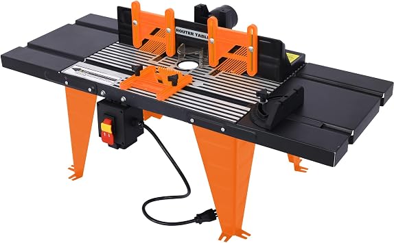 Electric Benchtop Router Table with Adjustable Fence, Steel Stand & Precision Routing