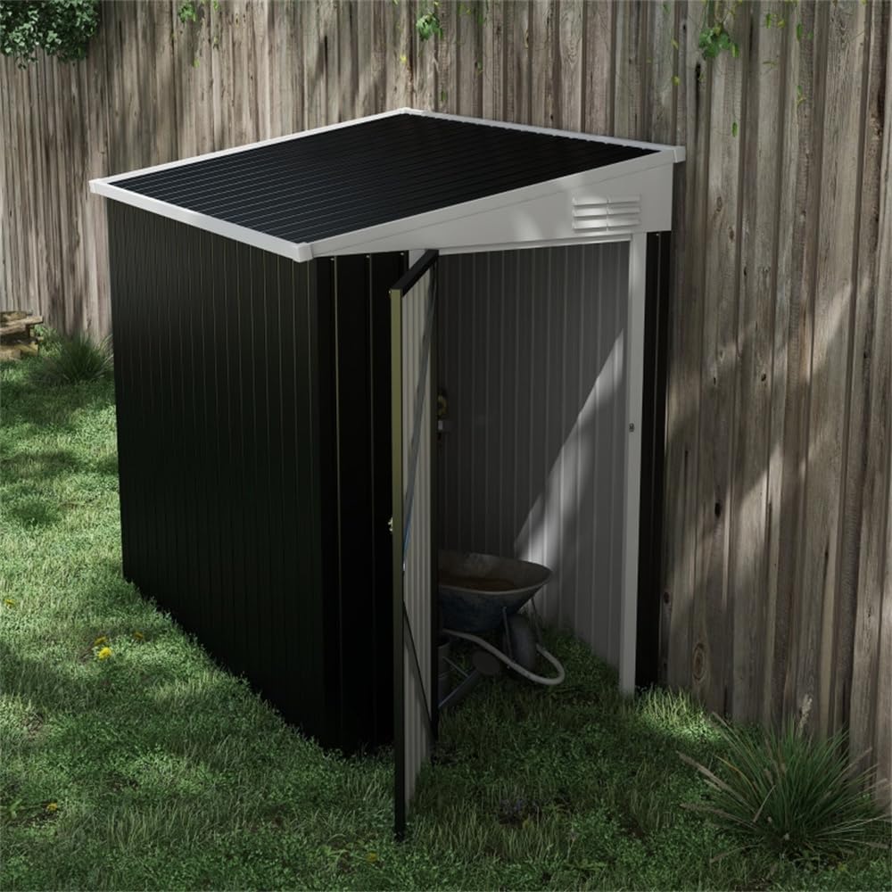 Heavy-Duty Galvanized Steel Outdoor Storage Shed with Sloped Roof, Locking Door, and Ventilation for Garden Tools and Equipment