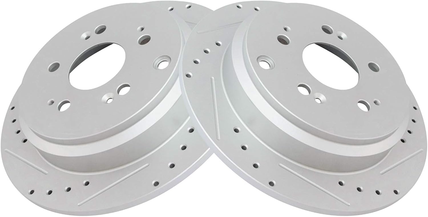 TRQ Rear Performance Brake Rotors Set Premium G-Coated Cross Drilled & Slotted Compatible with 2005-2010 Honda Odyssey